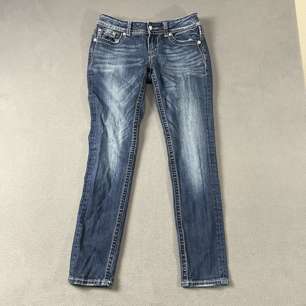 Miss Me Jeans Women’s 30X31 Blue Skinny Fit Embellished Distressed Western